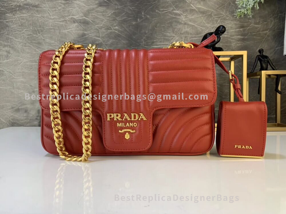 Prada Diagramme Red Large Leather Shoulder Bag GHW 108